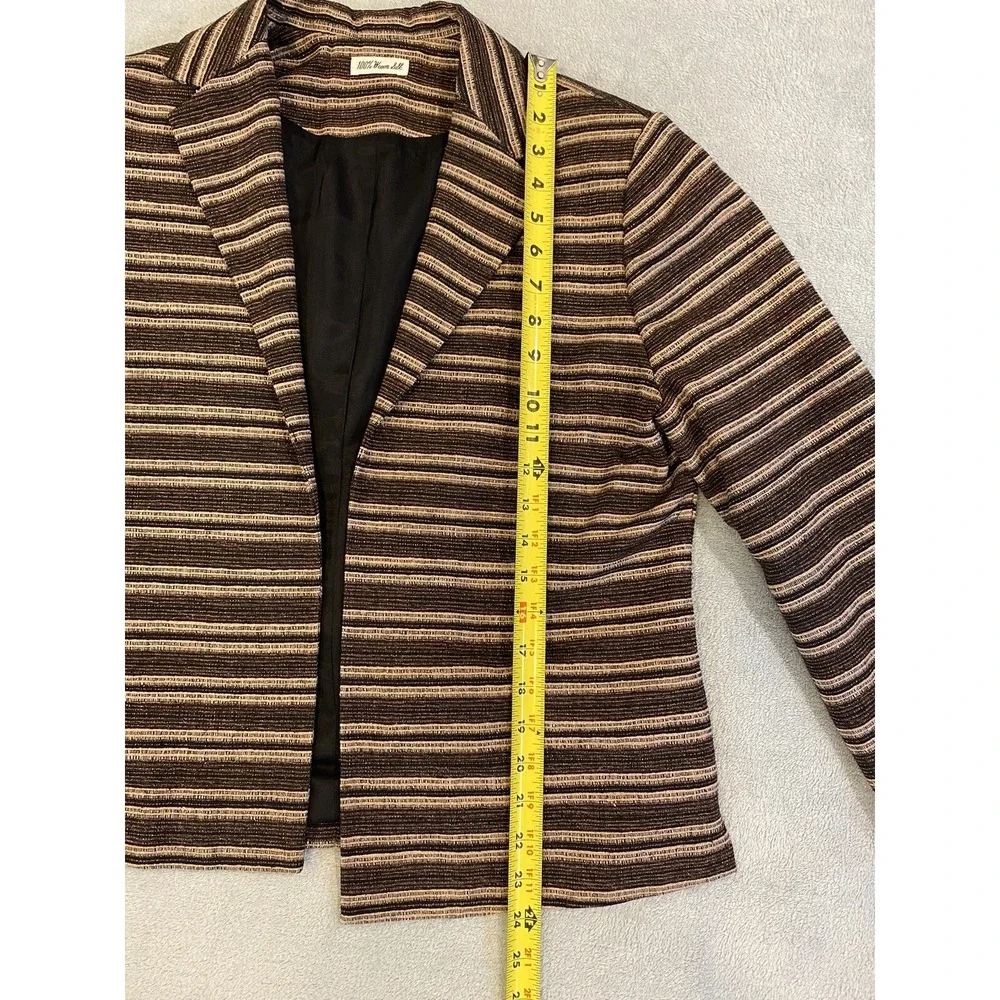Ann May Womens Blazer Jacket Size M 100% Woven Silk Brown Bronze Open‎ Front